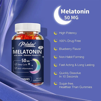 Melatonin Gummies 50mg w/ MSM, Selenium, & Vitamin D3 - Sleep Support, Stress Relief, Improved Sleep Quality