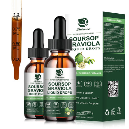 Gotas de extracto de guanábana Graviola que apoyan la inmunidad y la digestión, la salud del metabolismo, la desintoxicación y la antioxidación, sin gluten, 30 ml