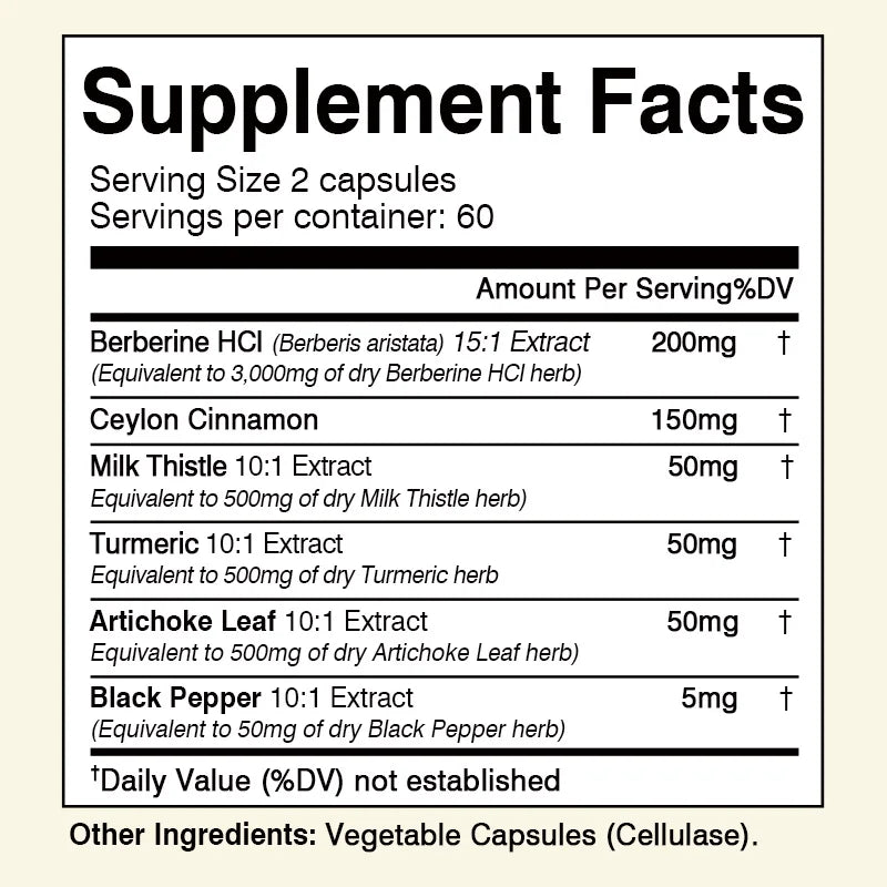 Berberine for Weight Loss, Supports Heart Health, Immune System - Ceylon Cinnamon, Milk Thistle, Turmeric