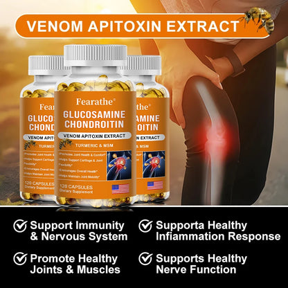 Glucosamine Chondroitin MSM and Turmeric Supplement - Support for Cartilage & Joint Health & Flexibility, Non-GMO Capsules