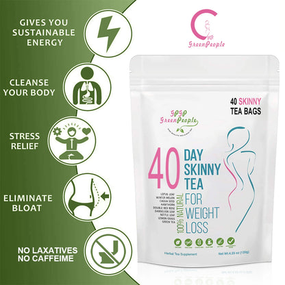 40 Days Herbal Skinny Detox  Tea - Weight Loss Supplement No Caffeine Non-GMO