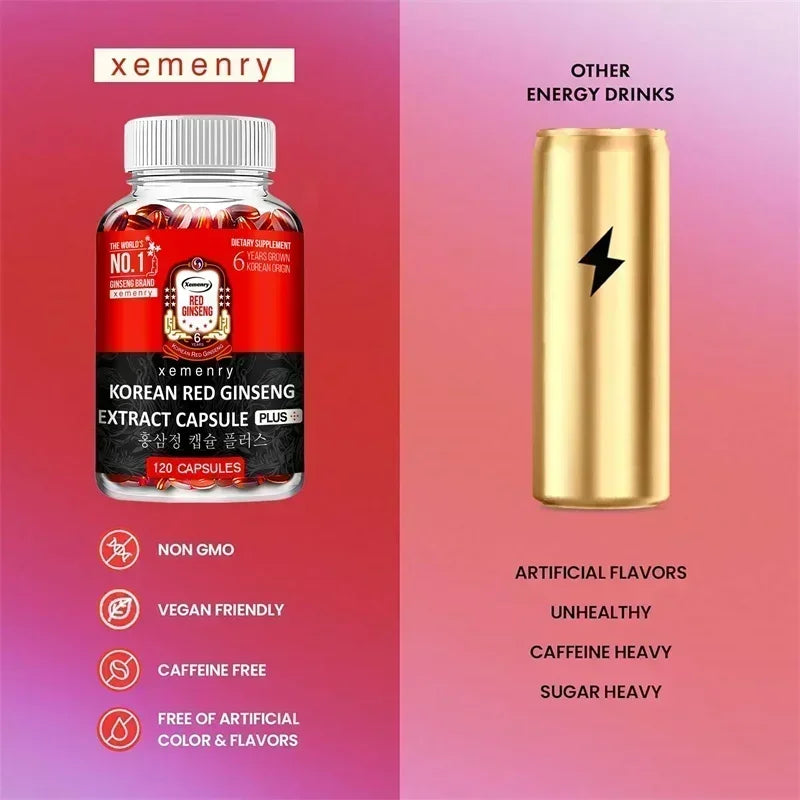Suplemento de ginseng rojo coreano: favorece la salud general, aumenta la producción de energía, alivia el estrés - 120 unidades