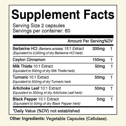 Berberine for Weight Loss, Supports Heart Health, Immune System - Ceylon Cinnamon, Milk Thistle, Turmeric