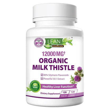 Liver Cleanse Detox & Repair Support Organic Supplement w/ Milk Thistle,  12000 Mg 30X Seed Extract with Silymarin, 120 Capsules