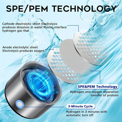 Hydrogen water bottle, hydrogen-rich water cup, USB-charged hydrogen electrolysis generator (3 minutes charge), fitness