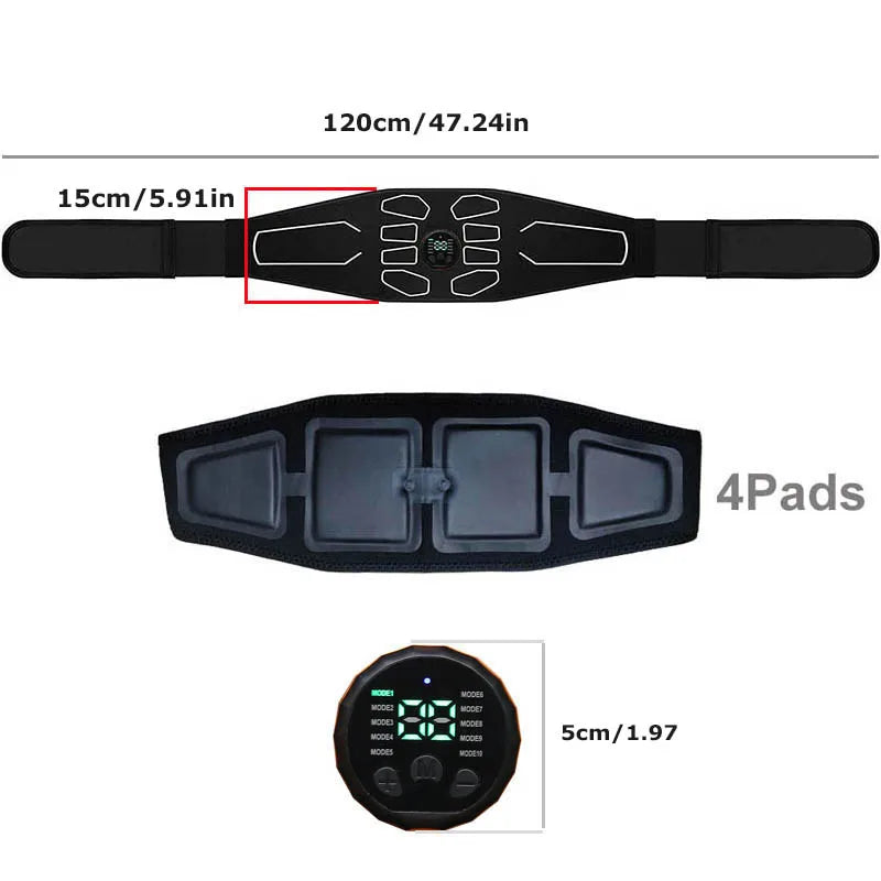 EMS Waist Abdominal Trainer Belt Muscle Stimulator Abs Muscle Toner Display Fat Burn Body Slimming Weight Loss Fitness Massage