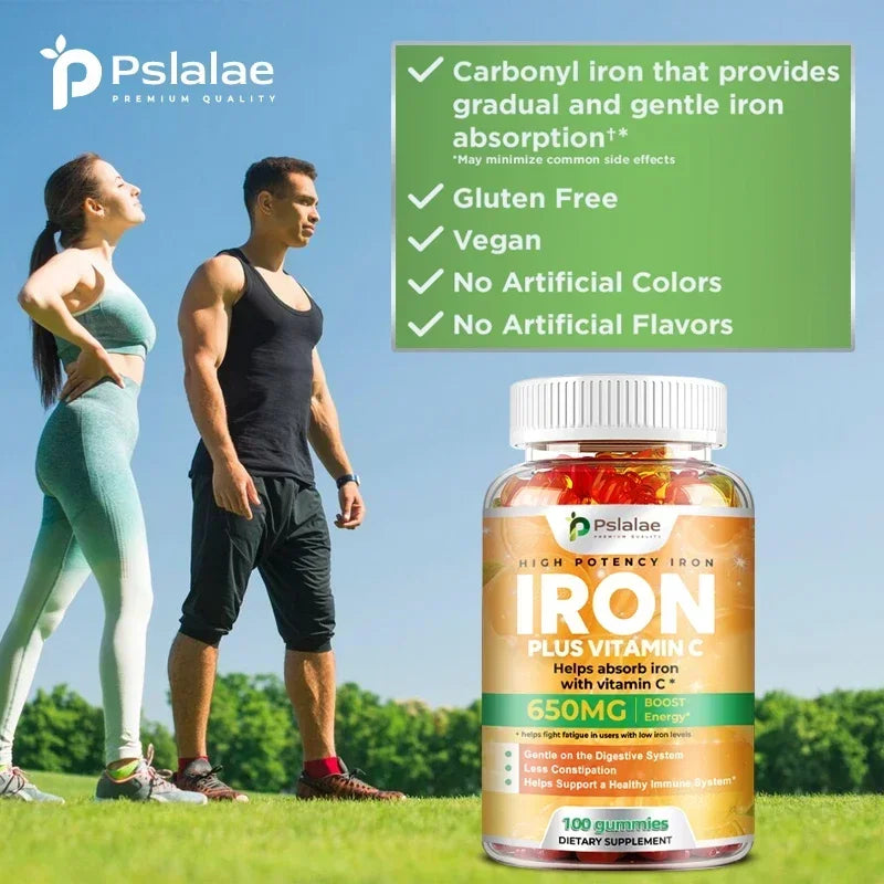 Iron Gummies 650 Mg - Supports Red Blood Cell Production, Relieves Fatigue, Improves Energy, Gluten-free