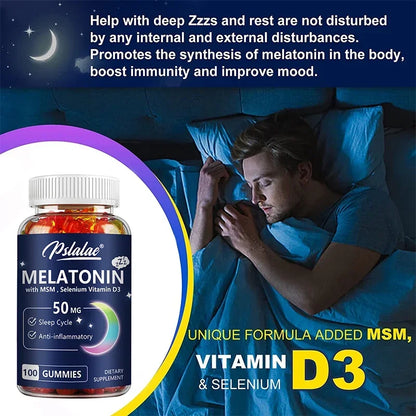 Melatonin Gummies 50mg w/ MSM, Selenium, & Vitamin D3 - Sleep Support, Stress Relief, Improved Sleep Quality