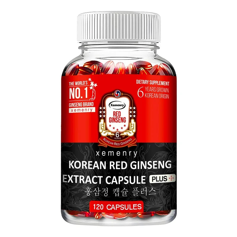 Suplemento de ginseng rojo coreano: favorece la salud general, aumenta la producción de energía, alivia el estrés - 120 unidades