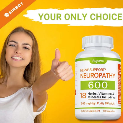 Suplemento para el apoyo de la neuropatía 600mg - Apoya el sistema nervioso, alivia el estrés, promueve la función cerebral y aumenta la energía