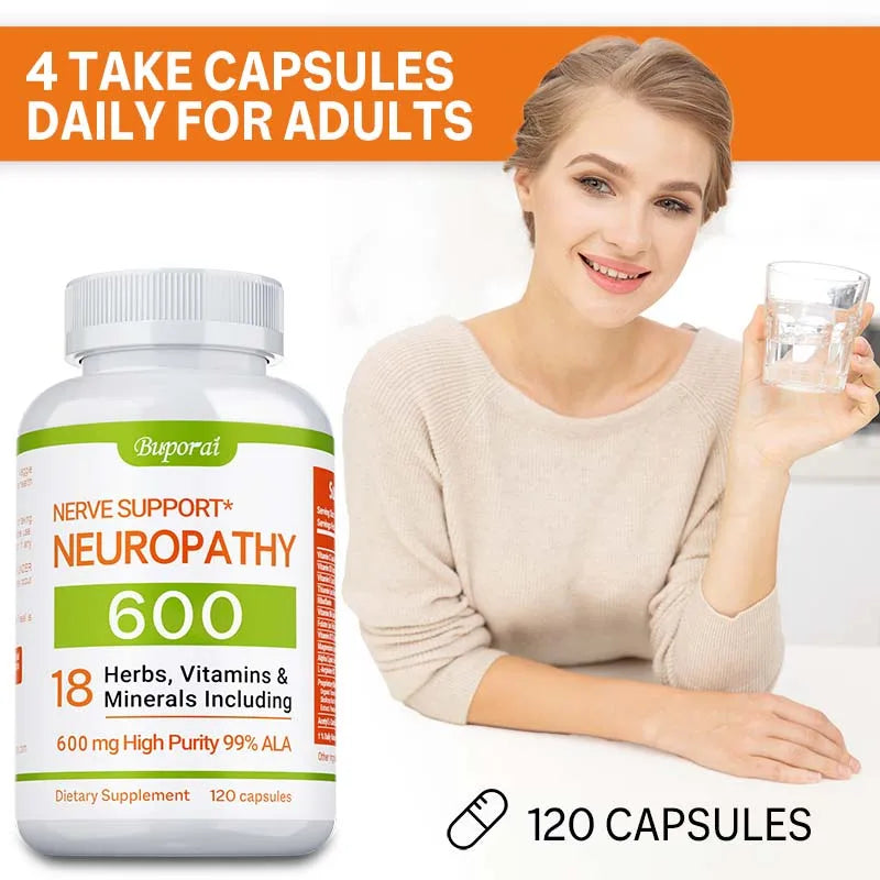 Suplemento para el apoyo de la neuropatía 600mg - Apoya el sistema nervioso, alivia el estrés, promueve la función cerebral y aumenta la energía