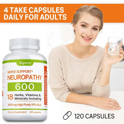 Suplemento para el apoyo de la neuropatía 600mg - Apoya el sistema nervioso, alivia el estrés, promueve la función cerebral y aumenta la energía