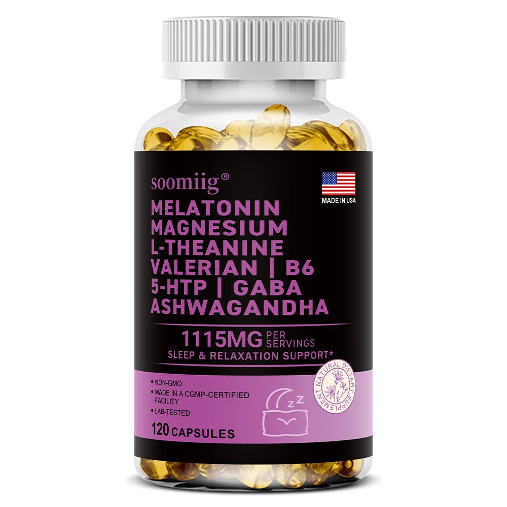 Cápsulas de melatonina 5 mg 12 en 1 para dormir, 90 unidades, veganas, sin OMG, para el sueño, el estrés y el estado de ánimo - Ayudas naturales para dormir para adultos