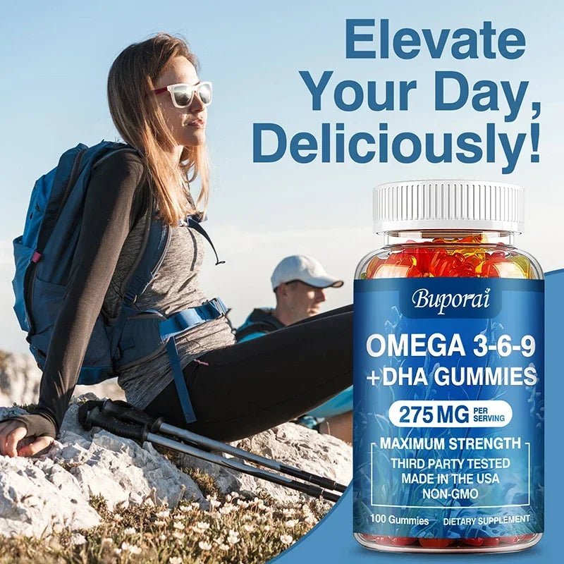 Gomitas Omega 3 6 9 + DHA - Salud Cerebral, Mejora la Concentración, la Memoria, la Circulación Sanguínea, Apoyo Ocular