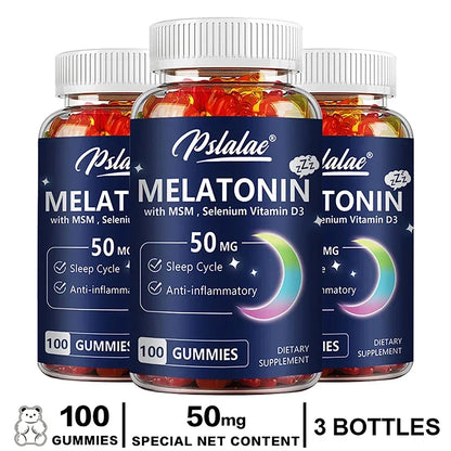 Melatonin Gummies 50mg w/ MSM, Selenium, & Vitamin D3 - Sleep Support, Stress Relief, Improved Sleep Quality