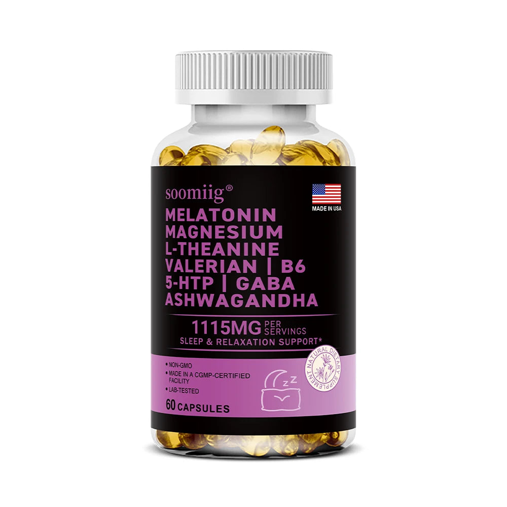 Cápsulas de melatonina 5 mg 12 en 1 para dormir, 90 unidades, veganas, sin OMG, para el sueño, el estrés y el estado de ánimo - Ayudas naturales para dormir para adultos