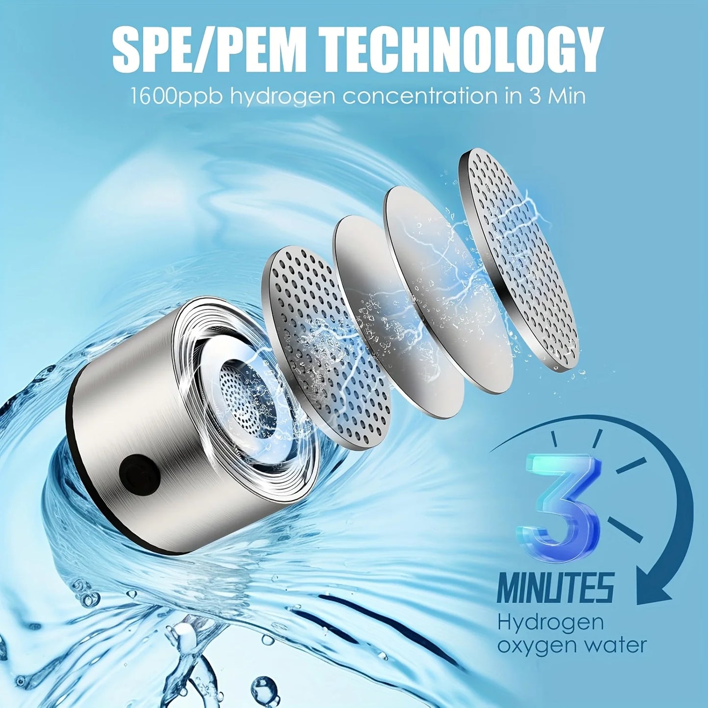 Hydrogen water bottle, hydrogen-rich water cup, USB-charged hydrogen electrolysis generator (3 minutes charge), fitness