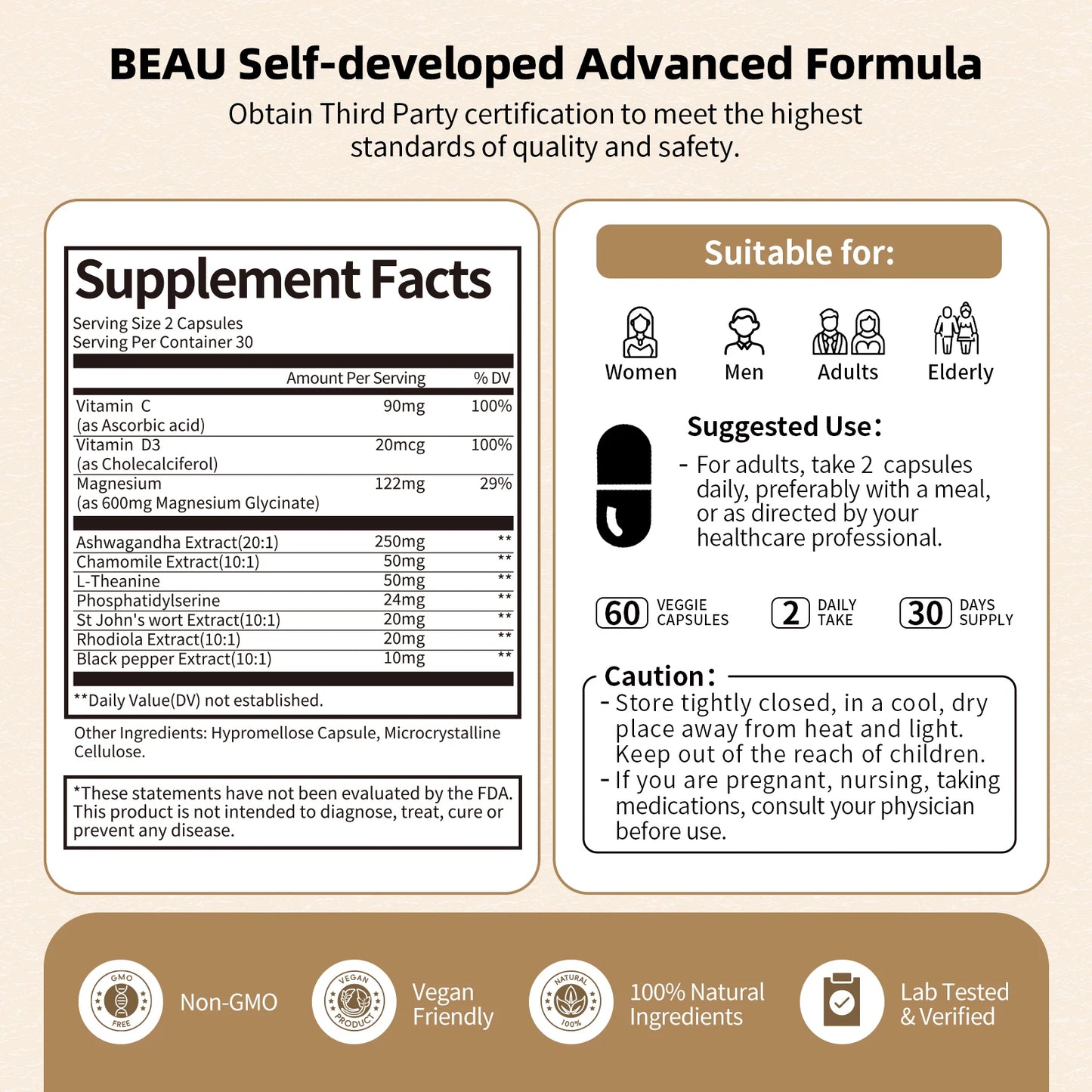 10-in-1 Cortisol Balance Supplements w/ KSM-66, Ashwagandha, L-Theanine, Magnesium Glycinate, Phosphatidylserine, Saffron, Turmeric, & more - Non GMO