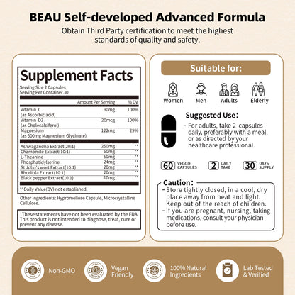 10-in-1 Cortisol Balance Supplements w/ KSM-66, Ashwagandha, L-Theanine, Magnesium Glycinate, Phosphatidylserine, Saffron, Turmeric, & more - Non GMO