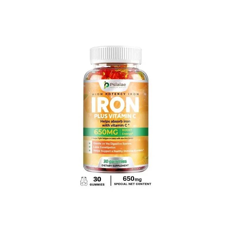 Iron Gummies 650 Mg - Supports Red Blood Cell Production, Relieves Fatigue, Improves Energy, Gluten-free