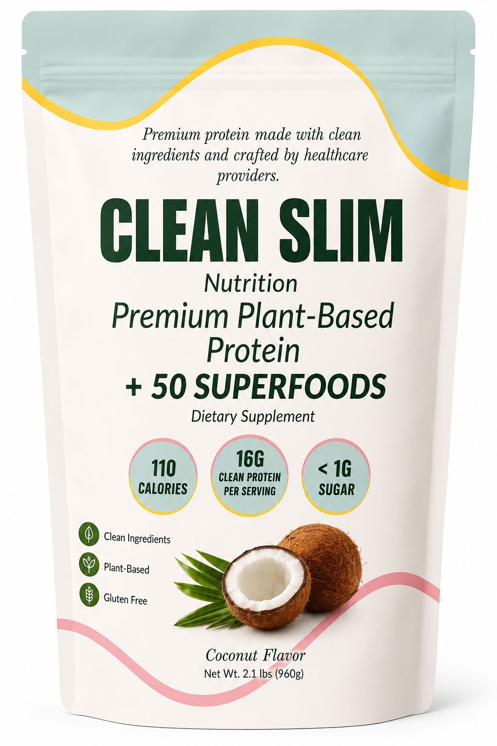 Clean Slim Nutrition Protein Powder - Plant-based protein made with clean ingredients, 30 servings